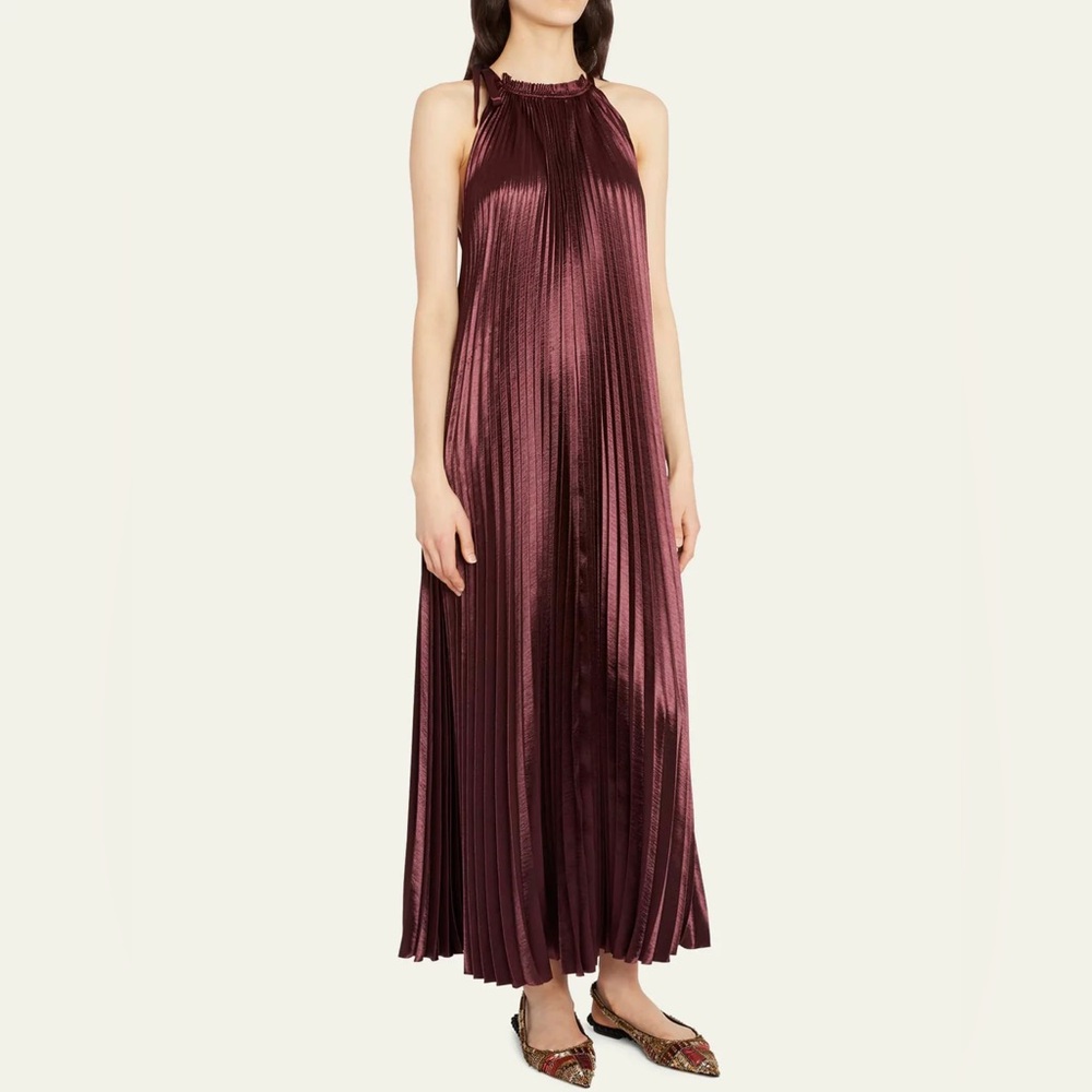 Ulla Johnson Amiko Dress Sleeveless Maxi Burgundy Plated No-Belt